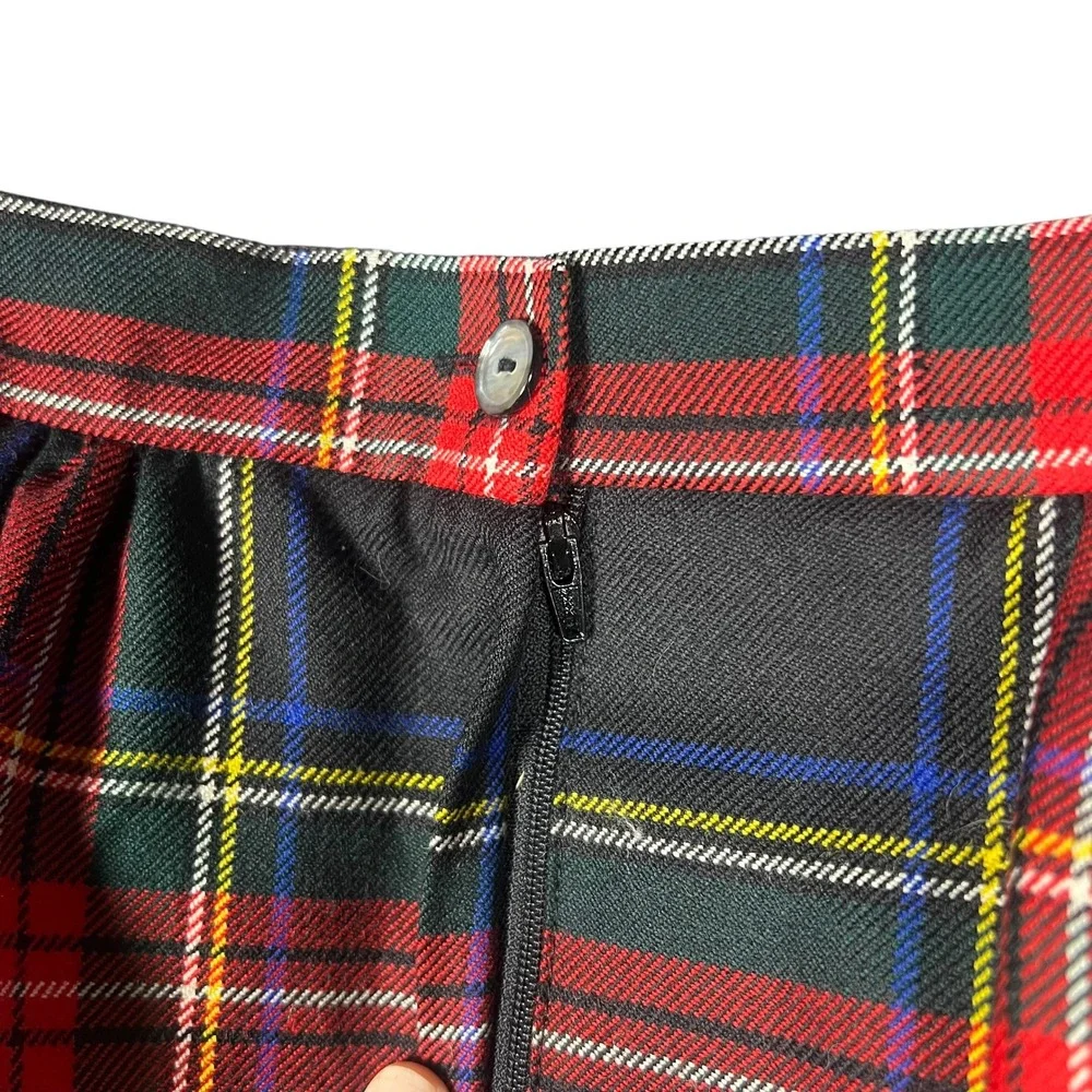 Lands End Vintage Wool Plaid Skirt Scotland Red Green Tartan Midi Womens 8 - Picture 7 of 9